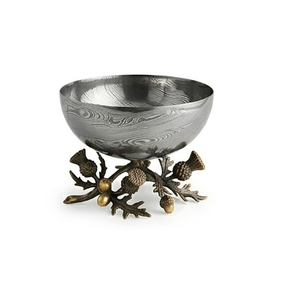 Hot Selling Metal Dual Bowl Set With Leaf Branch Stand Polished Finish For Food Serving Modern Design - Product Image 6