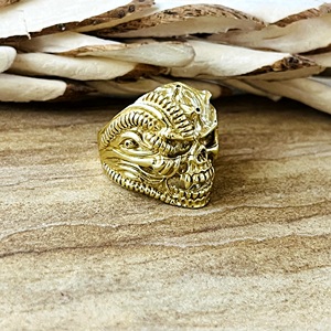 Hip Hop Latest Design Gothic <b>Skull</b> <b>Ring</b> Punk Brass Jewelry for Men 18k Gold Plated Biker <b>Ring</b> for Wholesale/OEM/ODM - Product Image 1