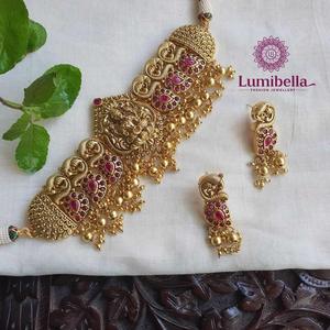 Nagas Gold Polish High Neck Choker Fashion Jewelry Set - Product Image 6