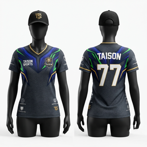 Maillot de golf féminin personnalisé 180 GSM en polyester premium anti-humidité, design à panneaux bleu-vert, impression par sublimation - Product Image 1
