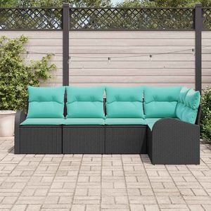 Ensemble de canapés de jardin en polyrotin noir et turquoise, 5 pièces - Product Image 3