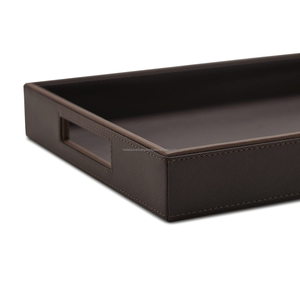 Luxury PU leather serving <b>tray</b> with cutout handles Rectangular black leather storage and organizer <b>tray</b> Modern faux leather - Product Image 3