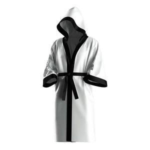 Wholesale Cheap Price Black Satin Hooded Robe with Gold Trim Polyester Comfortable Wear for Boxing Ring Walk or MMA Events OEM - Product Image 4
