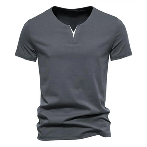 Camiseta Henley de Verano para Hombre, Cuello en V, Manga Corta, Corte Regular, Formal, 100% Algodón, Transpirable, Antiarrugas, Ecológica - Product Image 3