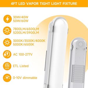 Lampada LED Tri-Proof a tenuta stagna al vapore da 4FT 60W/50W/40W/30W 7800LM 6000K/5000K/4000K/3500K/3000K 100-277V Certificata ETL - Product Image 4