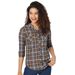 Wholesale Solid Casual Women's Flannel Shirts 100% Cotton Wide Full Sleeves Turn-Down Collar Button Anti-Pilling Breathable - Product Image 1