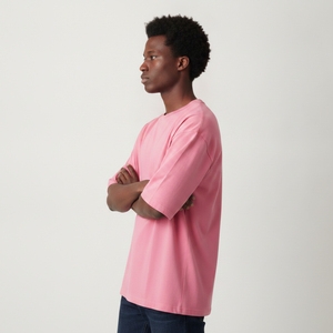 T-shirt Hip Hop Oversize Noir Personnalisé pour Homme, Épaules Tombantes, Coton Lourd 100%, Couleur Unie, Coupe Ample, Logo Personnalisé - Product Image 3