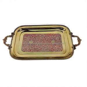 Bandeja Rectangular de Metal Dorado para Servir Alimentos y Café con Asas, Utensilios de Cocina, Bandeja de Servicio de la India - Product Image 3