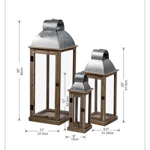 Faroles cuadrados de madera con tapa y asa de metal para decoración del hogar - Product Image 6