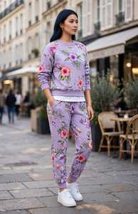 Ensemble de survêtement 2-en-1 pour femme, couleur marron et blanc, imprimé, en polyester/coton, manches longues, col roulé, fermeture éclair, style sportif et ample, pour l'automne - Product Image 5