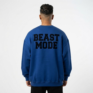 Men's Winter <b>Waterproof</b> Pullover Puff Printing Polyester/Cotton Fleece Drop Shoulder Long Sleeve Oversize Crew Neck Sweatshirt - Product Image 2