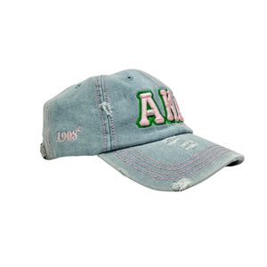 <b>Light</b> Denim AKA Distressed Baseball Cap Embroidered Letter <b>Hat</b> Vintage Washed Adjustable Casual Fashion Outdoor Headwear - Product Image 2