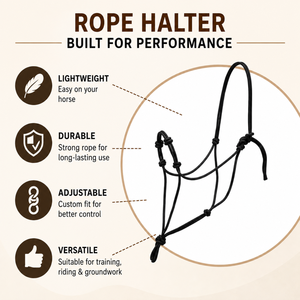 Harnais de cheval en corde noire de qualité supérieure |   Équipement d'entraînement équestre réglable, léger et durable pour le travail au sol des chevaux, usage quotidien - Product Image 5