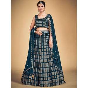 ชุด lehenga choli สีฟ้าอมเขียวประดับเลื่อมสีน้ำเงินอมเขียวสำหรับชุดแต่งงาน - Product Image 6