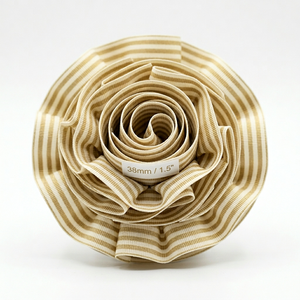 Cinta de grogrén Neelkamal de 38 mm, color blanco con rayas verticales, de poliéster, para decoración, envoltura de regalos y ribete de prendas. - Product Image 5