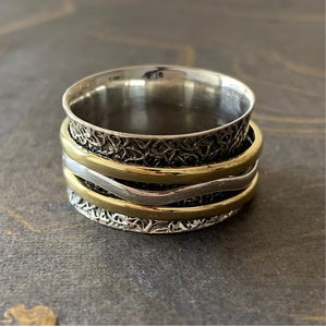 Handmade 925 Sterling <b>Silver</b> <b>Spinner</b> <b>Ring</b> Luxury Minimalist Textured Wide Band <b>Ring</b> Meditation Jewelry Manufacturer - Product Image 4