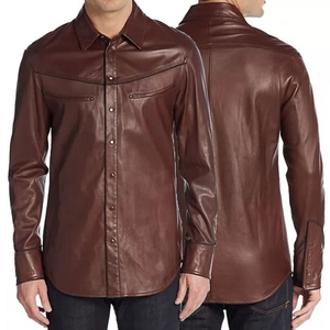 New Arrival 2026 <b>Men's</b> Solid Front Leather Dress Shirt-Slim Fit Business Casual Finished 100% Leather - Product Image 5