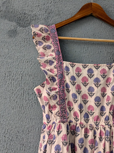 ชุดเดรสยาวสไตล์อินเดียทำมือ พิมพ์ลายด้วยมือบนผ้าฝ้าย ระบายอากาศได้ดี เป็นมิตรกับสิ่งแวดล้อม ลายดอกไม้ - Product Image 5