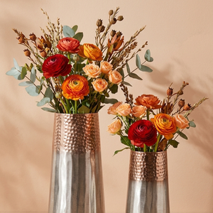Vase à fleurs en cuivre martelé et métal argenté, duo moderne, ensemble de deux pièces, fait main, accent de table, décoration unique pour salon - Product Image 5