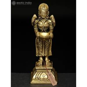 Petite sculpture Lakshmi en laiton profond de 5 pouces fabriquée à la main en Inde - Product Image 2