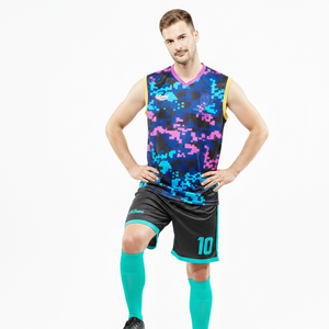 ชุดวิ่งแขนกุดแบบกำหนดเอง ลายมัลติกลิทช์ คอวี ไม่มีแขนเสื้อ ชุดเสื้อและกางเกงขาสั้น พร้อมบริการ OEM - Product Image 5