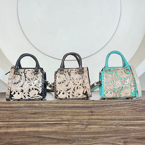Bolsos de lona de cuero floral personalizados con precio de fábrica al por mayor, bolsos de mano pequeños turquesa para viaje y compras para mujer - Product Image 5