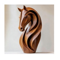 Sculpture de tête de cheval en bois faite à la main, figurine animale contemporaine sculptée, décoration de table, pièce d'art pour salon