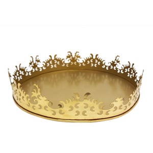 Bandeja redonda decorativa de latón más vendida, bandeja de Color dorado para centro de mesa para decoración del hogar a granel - Product Image 1