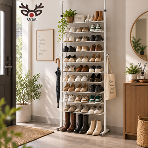 10 Tier Floor to Ceiling <b>Shoe</b> Rack Adjustable Telescopic <b>Shoe</b> Storage Organizer with Patent Hanger <b>Stand</b> Holds 33 Pairs - Product Image 1