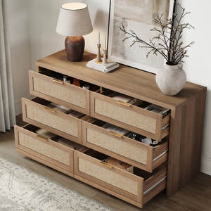 6 <b>Drawer</b> <b>Rattan</b> Dresser 56.85\" Wide with Ample <b>Storage</b> - Product Image 2