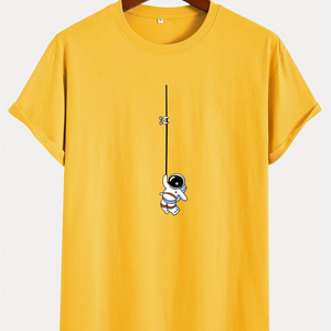 Camiseta Deportiva Casual de Verano para Hombre, 100% Algodón Puro, Corte Regular, Estampado Frontal de Astronauta, Manga Corta, Cuello Redondo - Product Image 4