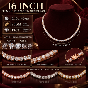 Collar de tenis atemporal de 16 pulgadas con diamantes naturales |   Oro Sólido de 9K, 0.10 CT, Corte Redondo de 3MM, GH VS SI, Joyería al por Mayor, Centro de Suministro B2B - Product Image 5