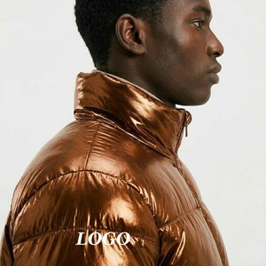 Blouson matelassé marron métallisé brillant pour homme, col montant, fermeture éclair intégrale, manteau d'hiver isolé et léger, vêtement d'extérieur tendance - Product Image 4