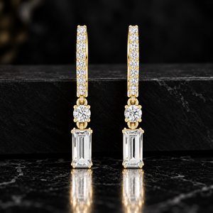 Pendientes de Aro con Diamante Cultivado en Laboratorio, Corte Baguette, Oro Sólido de 14K/18K, 1.00CT DEF VVS, Joyería Fina para Bodas, Venta al Por Mayor OEM - Product Image 1