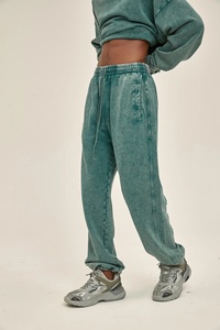 Custom Side Rhinestone Elastic Waist Acid Washed Double Waist Baggy Wid Leg <b>Stacked</b> Street Style Sweatpants for Men - Product Image 4