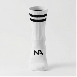 White Crew <b>Socks</b> With Black Stripes And NA Logo <b>Breathable</b> Knitted For Adults Casual Wear - Product Image 1