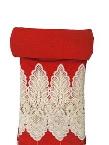 Tela de Algodón Roja Bordada de la Mejor Calidad con Borde Blanco Calado, Aspecto de Encaje Festoneado, Material Tejido para Vestidos - Product Image 4
