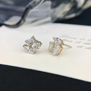 Boucles d'oreilles clous en or massif 14K plaqué rhodium avec diamants de laboratoire taille marquise 1,80 carat au total, de luxe pour femme, pour mariage - Product Image 2