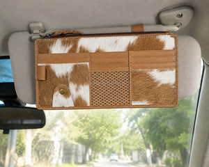 Low Price Stylish Handcrafted Genuine Cowhide Leather Car Sun Visor Organizer with Mesh Pocket & <b>Document</b> <b>Holder</b> for Vehicle - Product Image 4