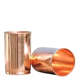 Vasos de Cobre de Alta Demanda, Par de Vasos con Doble Textura, Martillados y Lisos con Bordes Decorativos, 350 ml, para Banquetes de Boda - Product Image 3