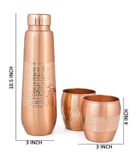 Hammered Copper Water Bottle Leak Proof Copper Drinking Bottle Portable Sliding Lid for Office Travel Home - Indian Home Crafts - Product Image 5
