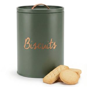 Matte Green Metal Biscuit Tin Airtight Food <b>Storage</b> Canister with Rose Gold Handle <b>Kitchen</b> Countertop Cookie Jar Container Jars - Product Image 1