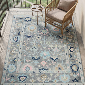 Luxury Classic <b>Grey</b> Hand Knotted Wool Area Rug with Pastel Floral Pattern Flat Pile for Living Room Bedroom - Product Image 3