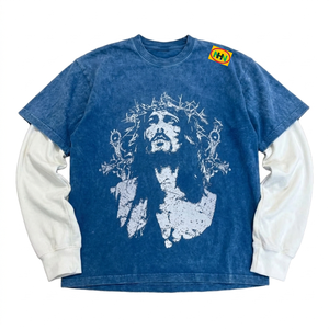 Orange Men's T-<b>Shirt</b> With <b>Jesus</b> Print Contrast Sleeve Casual O-Neck 100% Cotton Jersey Short Sleeve - Product Image 4