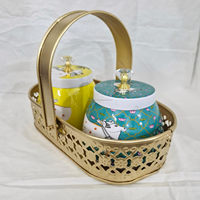 Boîte de rangement de style américain, design Meenakari, ensemble cadeau d'affaires, panier ovale en métal, design fonctionnel, fabriqué en Inde