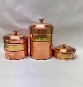 Copper Food Container Set With Lid Classic Round Design Polished Finish Keep Fresh <b>Storage</b> Boxes <b>Bins</b> - Product Image 1