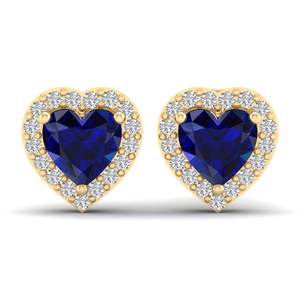 REYES Wholesale Price 14K <b>Gold</b> Moissanite Stud <b>Earrings</b> Heart Cut 1.5 Carat Blue <b>Sapphire</b> Gemstone Jewelry Anniversary Gifts - Product Image 2