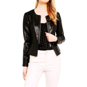 Women Real <b>Leather</b> <b>Jacket</b> Black Collarless Peplum Slim Fit <b>Blazer</b> Top Selling Elegant Formal Office Lady Luxury Chic Outerwear - Product Image 1