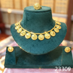 Gold Plated Traditional Floral Necklace <b>Set</b> with Matching Earrings <b>Indian</b> Bridal <b>Jewelry</b> Wholesale Model 23307 - Product Image 3