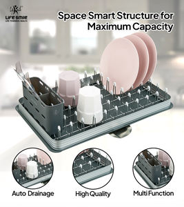 ชั้นวางจานแบบชั้นเดียว Life Smile พร้อมที่ใส่ช้อนส้อม ดีไซน์แบบไฮบริด ระบบระบายน้ำ และฐานป้องกันรอยขีดข่วน - Product Image 2